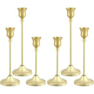 Gold Metal Taper Candle Holders Set of 6 Decorative Pillar Candlestick Centerpie